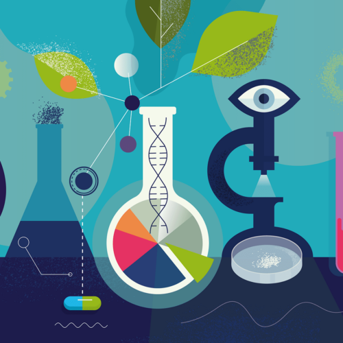 Grafik zum Thema Molekularbiologie mit Reagenzglas