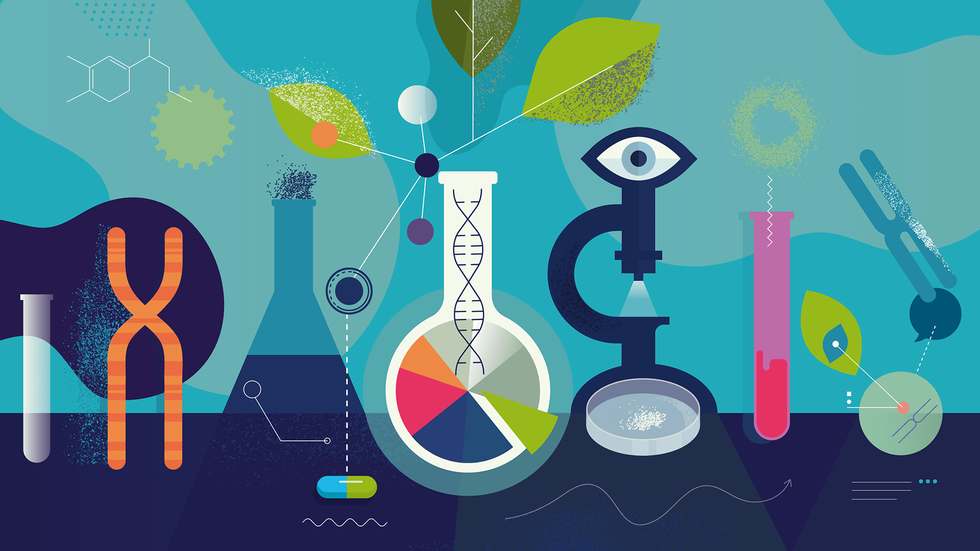 Grafik zum Thema Molekularbiologie mit Reagenzglas