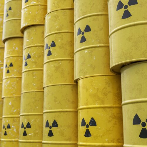 Gelbe Tonnen zur Entsorgung von radioaktivem Abfall