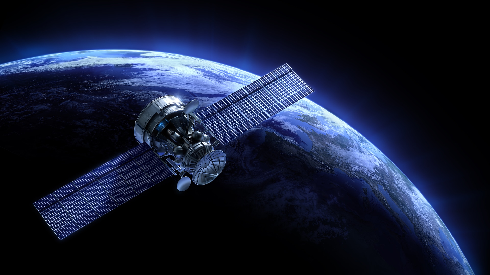 Satellit mit Solarpanel im Weltall